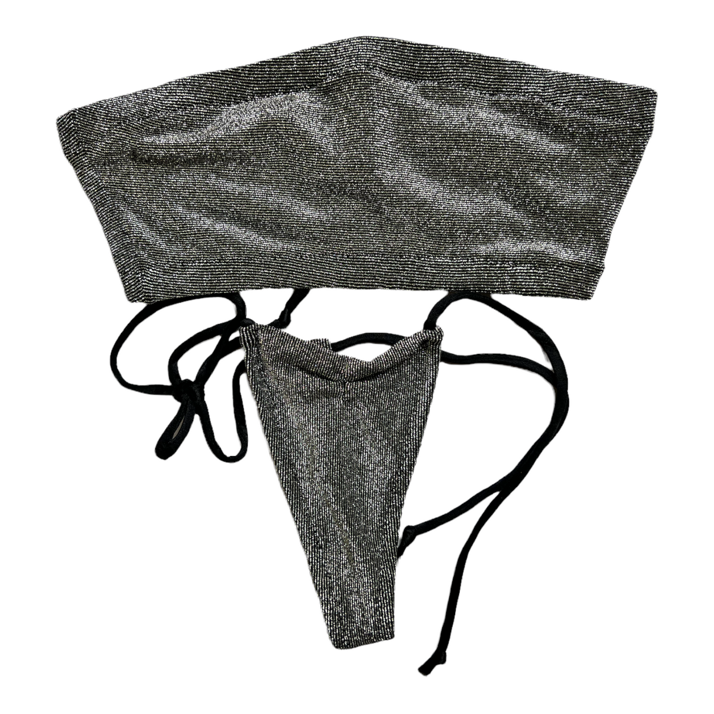 New Extreme Gear Black/Silver String Bralette Top/Thong Swim Set Sz: S