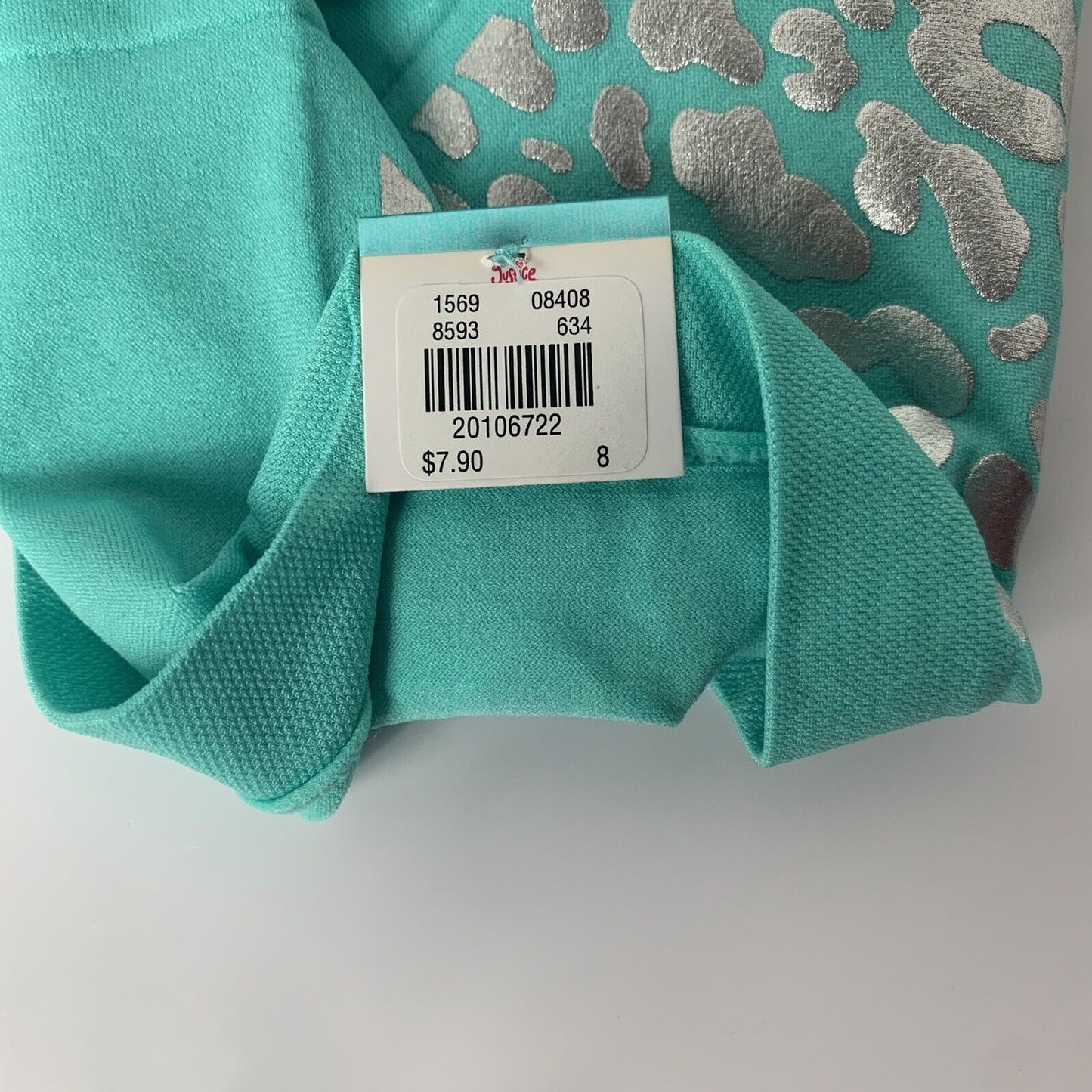 NEW Justice Shortie Breathable Girls sz 8, Mint Green, Silver Leopard Print