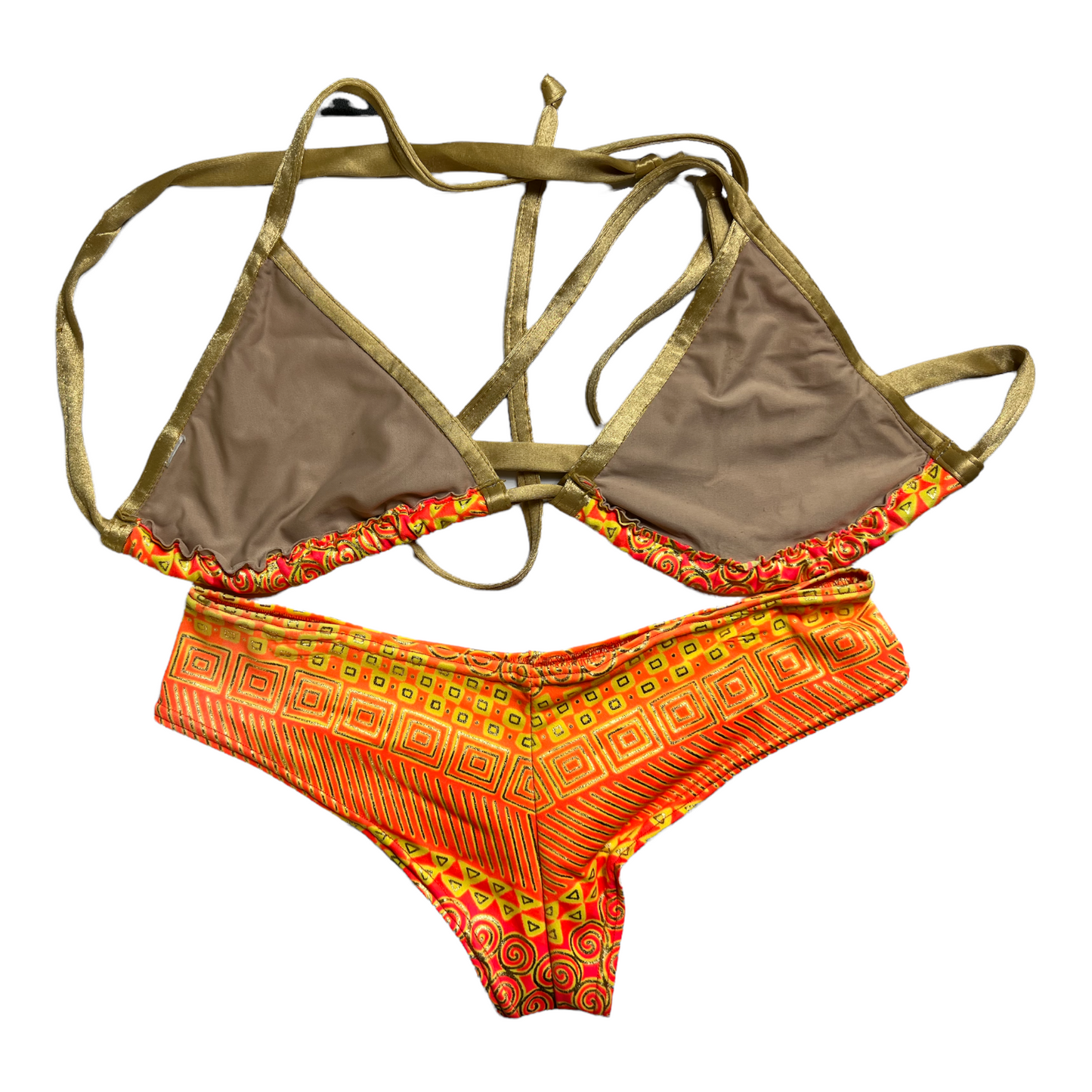 New Extreme Gear Thong/String Bikini Top, Swimwear Orange/Gold Sz M
