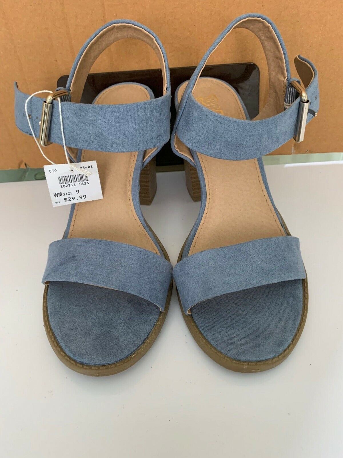 NEW Blue, Faux Suede, Brash Heeled Sandals Size US 9