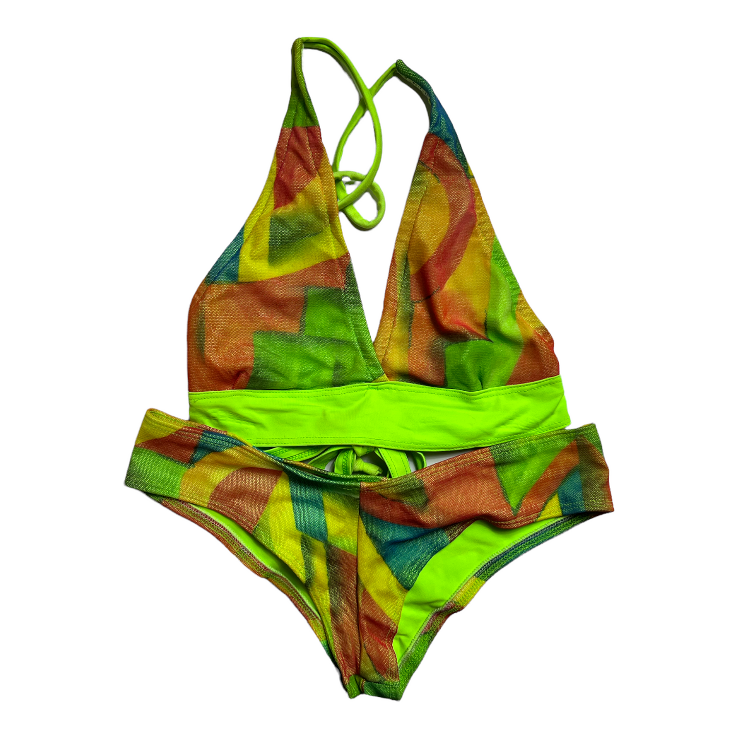 New Extreme Gear Neon Green String Halter Top/Thong Swim Set Sz: M