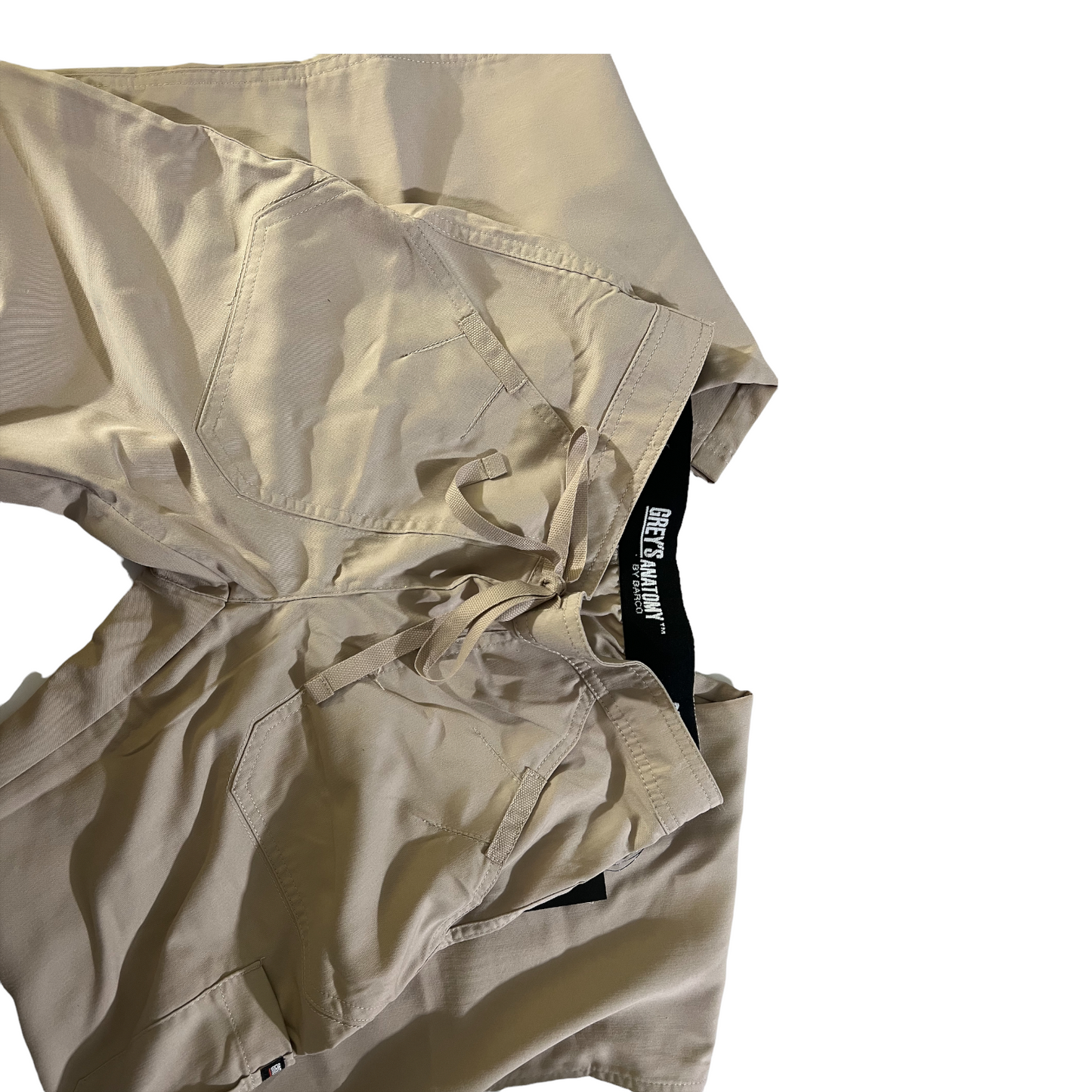 New Khaki Grey's Anatomy Scrubs Drawstring closure Fancy Pocket Size XXS