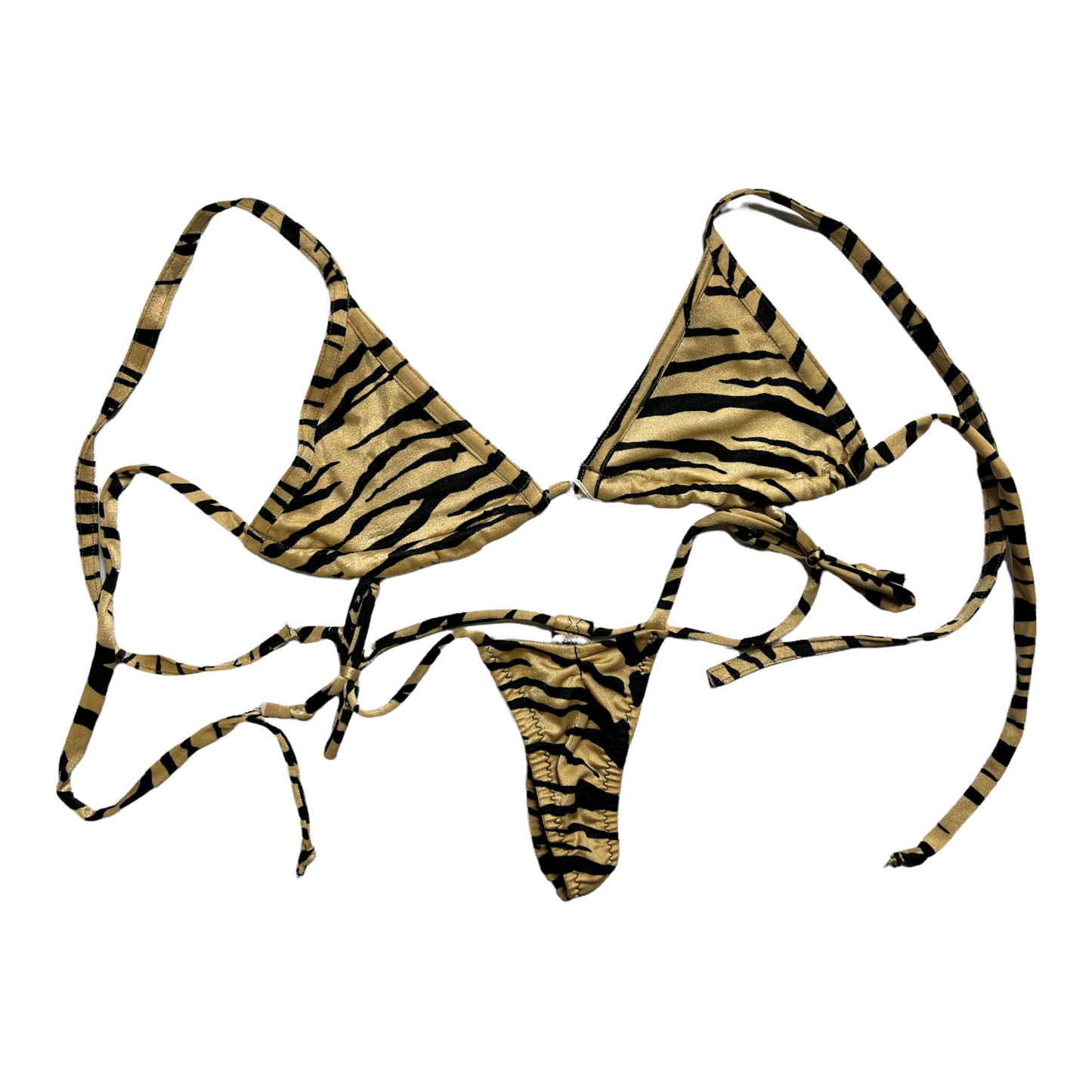 New Black & Gold Tiger Thong Swim Suit size M (String Bikini Top SwimWear)