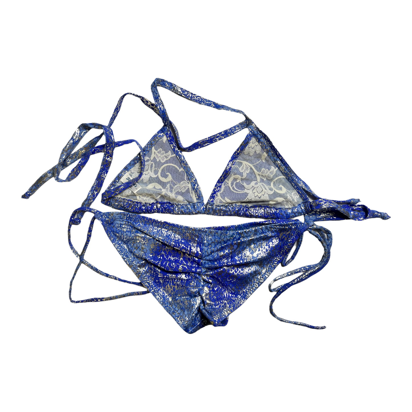 New Blue & Silver Swim Suit size S/M Adjustable (String Bikini Top SwimWear)