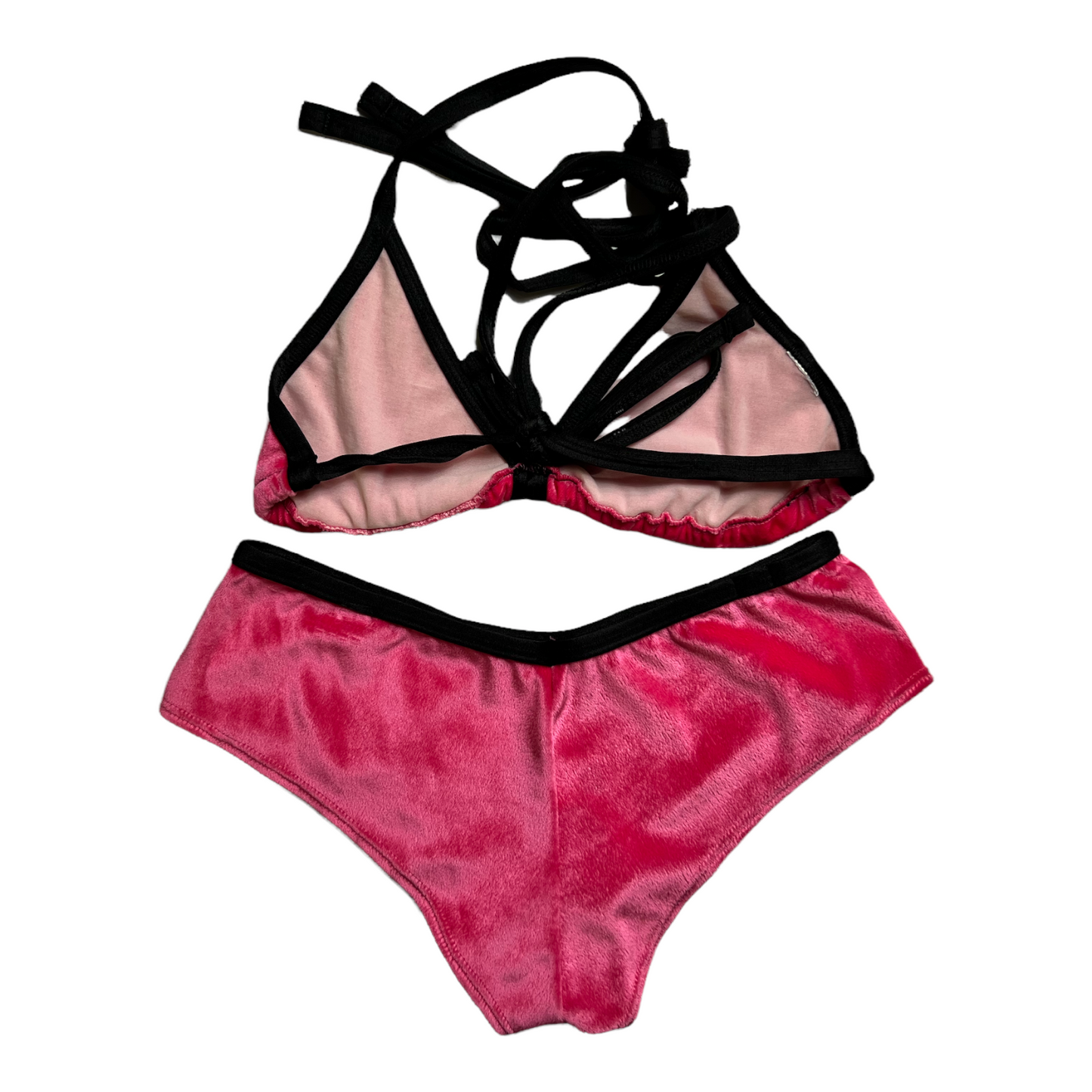 New Pink/Black Velvet String Bikini Top Swimsuit size M (SwimWear)