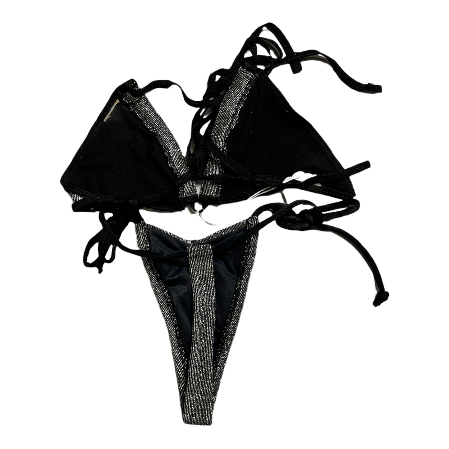 New Black/Silver Shimmery String Bikini Top & Thong & Swimsuit size S (SwimWear)