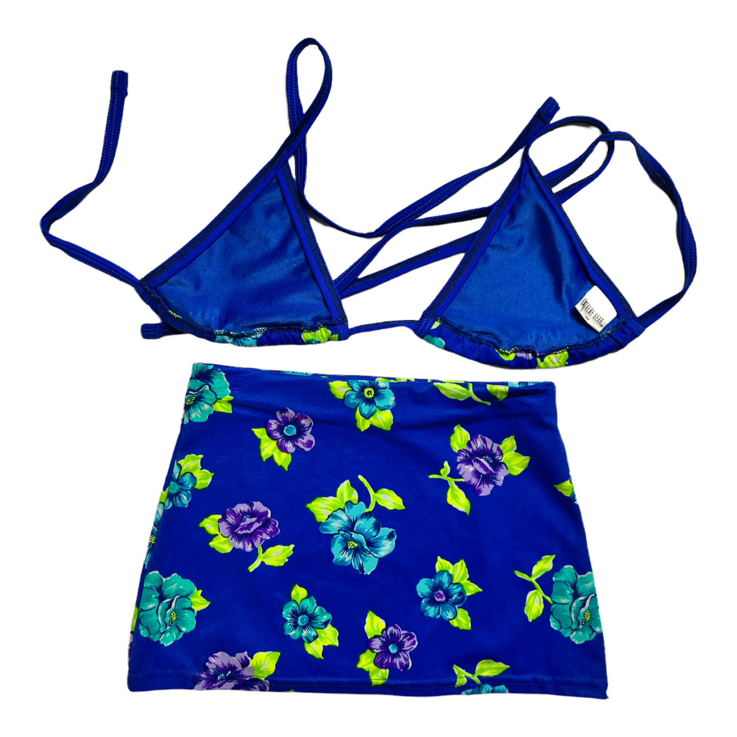 New Blue/Multicolor Flower String Bikini Top & Skirt Swimsuit size XS (SwimWear)