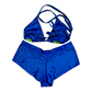 New Blue/Lime Green Flower String Bikini Top & Boy Short Swimsuit size M (SwimWear)