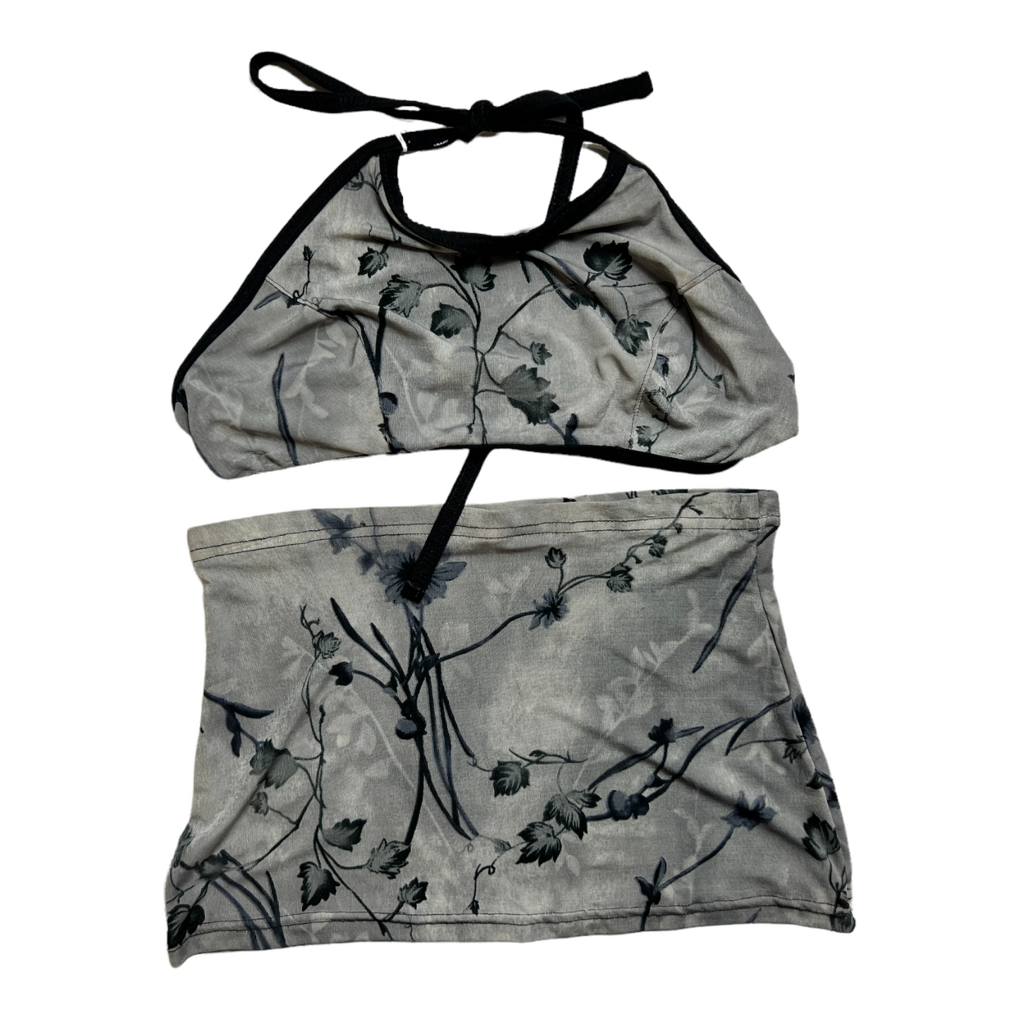 New Grey/Black Halter Top Skirt Set Swimsuit Adjustable M/L (SwimWear)