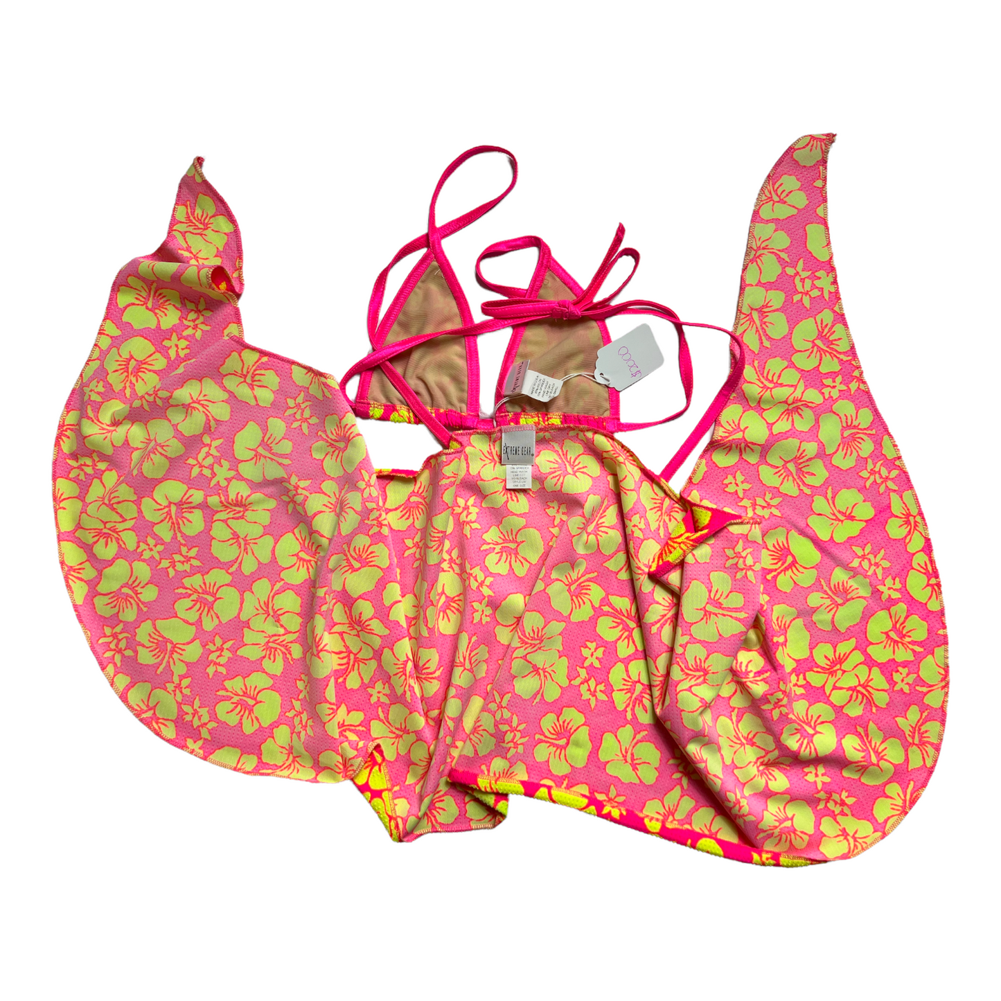 New Neon Pink/Yellow String Bikini Top with Leg Coverup size XS (SwimWear) No Bottom