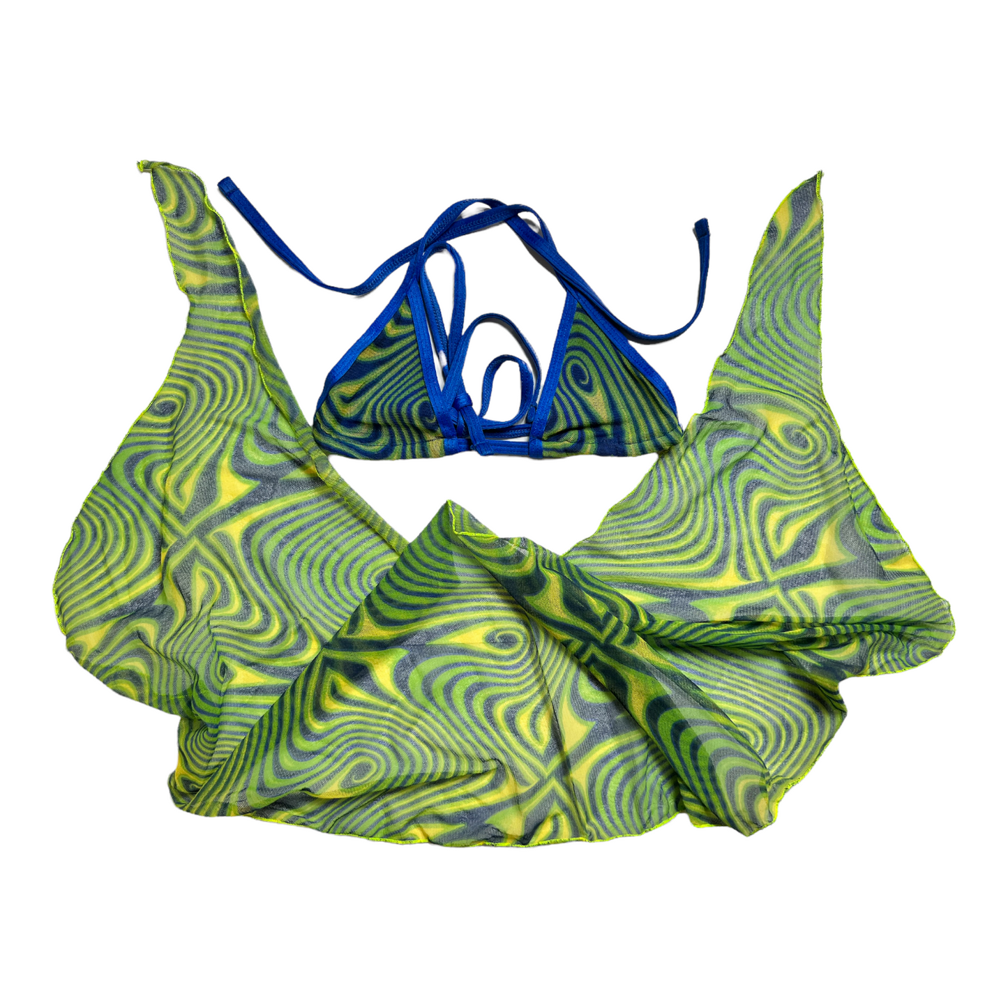 New Blue/Green Swirl Swimsuit Top with Leg Coverup size S (SwimWear) No Bottom
