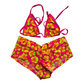 New Neon Pink/Yellow String Bikini Top with Boy Short Swimsuit size S (SwimWear)