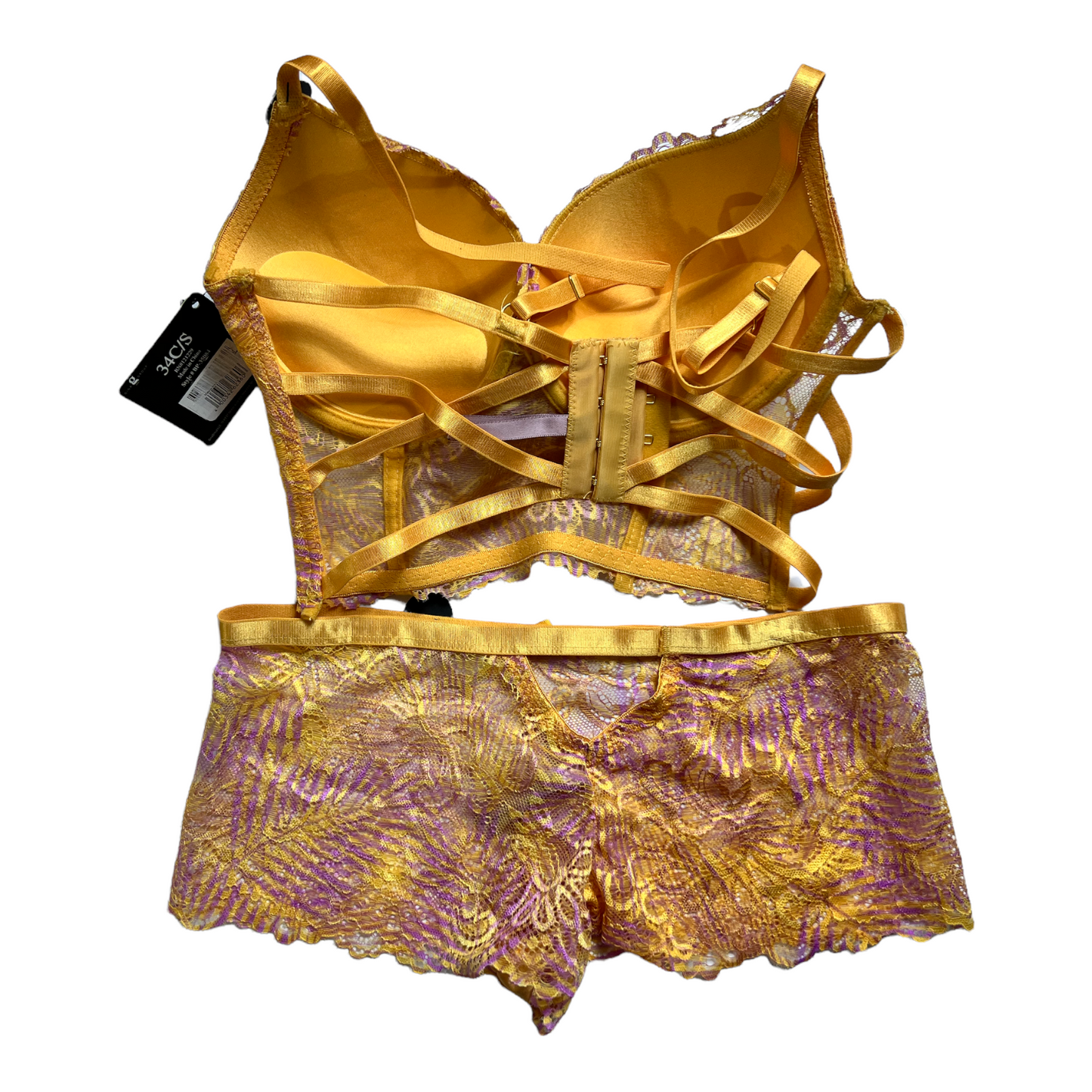 New Light Gold/Purple Lingerie Set size S 34c Bra & Lace Panty (Lingerie)
